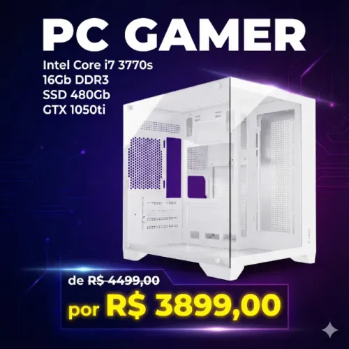 PC Gamer Branco Intel Core i7, GTX 1050ti, 16Gb Ram, SSD 480Gb, Novo Loja Coimbra Computad