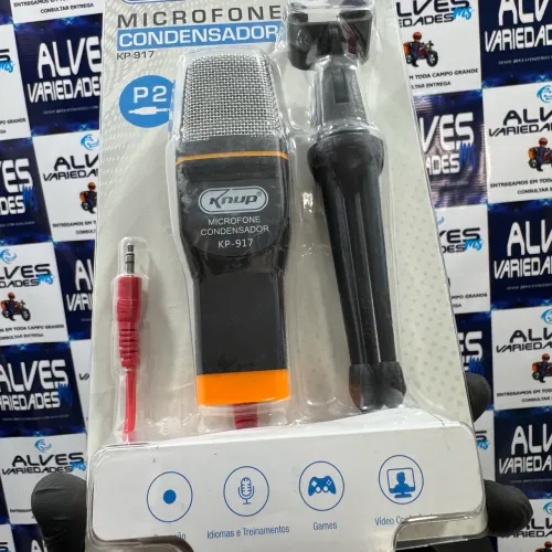 Microfone condensador P2 com tripé de mesa