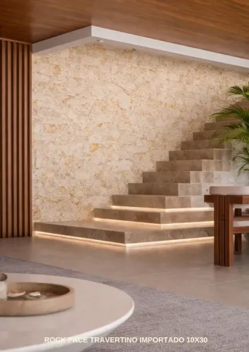 Pedra Decorativa Rock Face Travertino Importado 10x30 - Paredes e Ambientes Internos