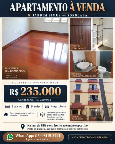 vendo apartamento de 2 quartos no jardim Simus em Sorocaba