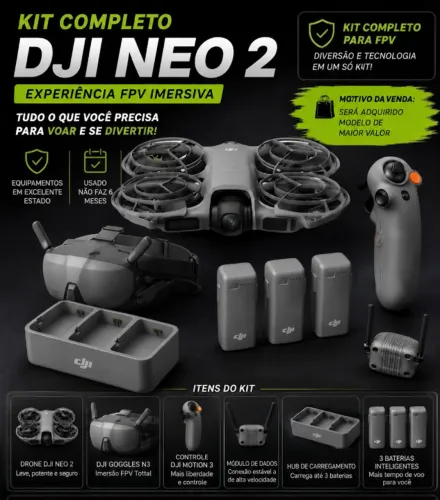 Drone DJI Neo 2 / Óculos N3 / Controle Motion 3/ Módulo/ hub + 3 baterias - Motion Fly Mor
