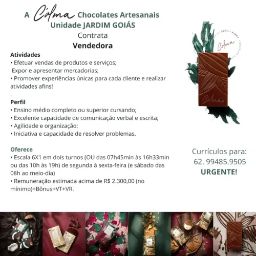 ATENDENTE/VENDEDORA - LOJA DENTRO DA BMW (BR 153 - JARDIM GOIÁS) E SETOR MARISTA