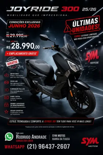 JOYRIDE 300 ABS 25/26 0KM SYM MOTOS BARRA - TEMOS A LINHA COMPLETA *
