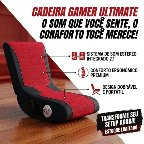 Cadeira Gamer AMP Boomchair Som Integrado 2.1 Dobrável Seminova