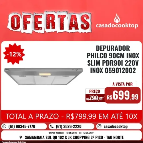 DEPURADOR DE AR PHILCO 90CM INOX SLIM PDR90I 220V INOX