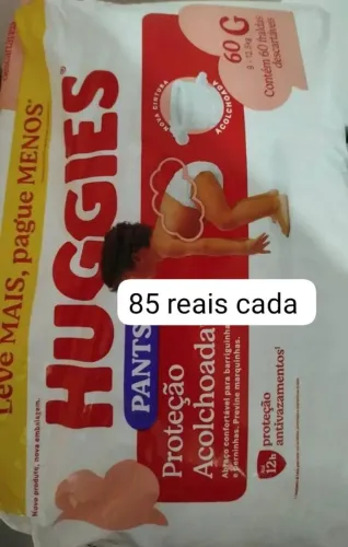 Fralda 85 reais cada pacote tamanho G Xg fazemos entrega por conta do cliente 