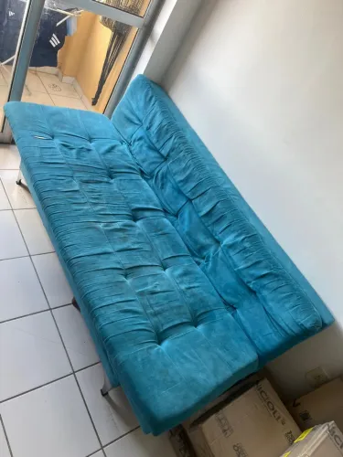 Sofá Cama 3 Lugares 1,80m Diana Suede Azul Adonai Estofados