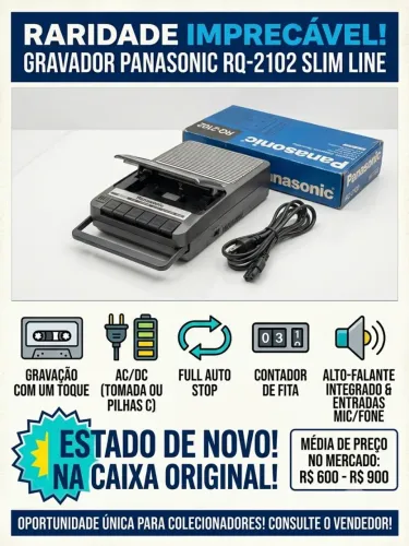 Gravador Fita K7 Panasonic RQ-2102 Slim Line - Raridade Novo Na Caixa!