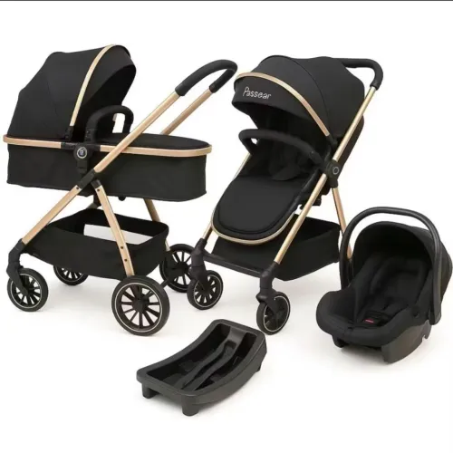 Carrinho De Bebê Europeu + Base + Bebê Conforto ( Cor preto )