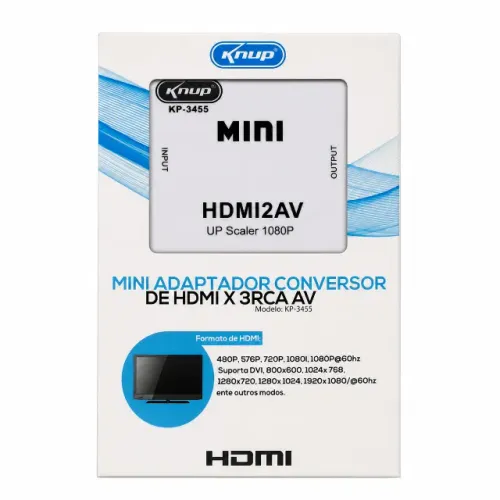 Adaptador Conversor HDMI para AV RCA Knup KP-3455 Full HD 1080p TV Antiga pode retirar no 