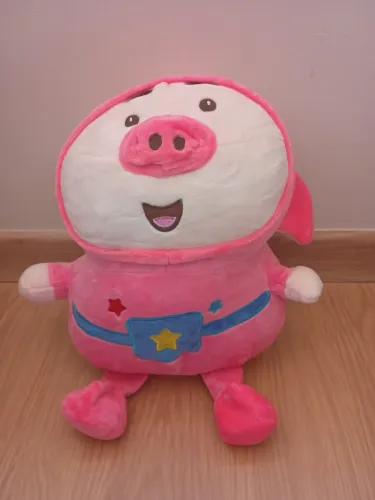 Boneco de pelucia porco astronauta rosa 33cm