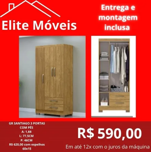 590,00 Com a montagem e a entrega guarda roupa novo na caixa com garantia de fabrica. 
