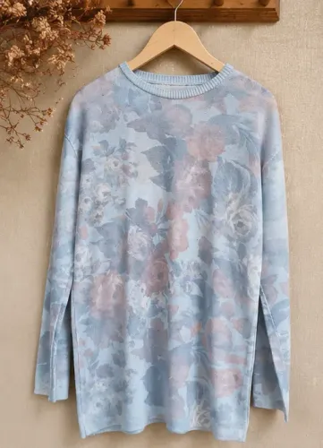 Blusa Azul-Clara Floral Manga Longa | Estampa Delicada