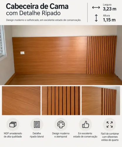 Cabeceira de cama planejada com detalhe ripado
