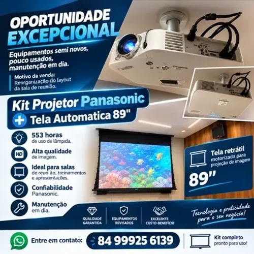 KIT PROJETOR PANASONIC PT AX200U + TELA AUTOMATICA PARA PROJEÇÃO 89"