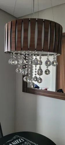 Lustre Pendente de MDF com Cristais 40 cm