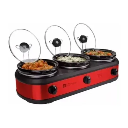 Rechaud Novo na Caixa Triplo Slow Cooker 127V Vermelho