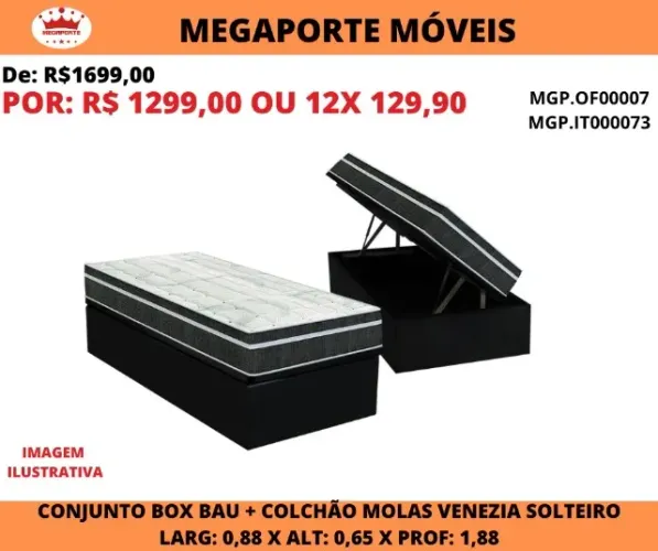 CONJUNTO BOX BAÚ COM COLCHÃO DE MOLAS
