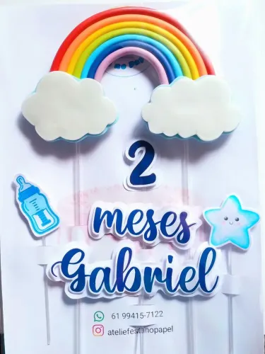 Topo de Bolo Tema Arco Iris