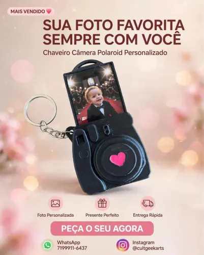 Chaveiro Câmera Polaroid Personalizado - Sua foto favorita sempre com você!