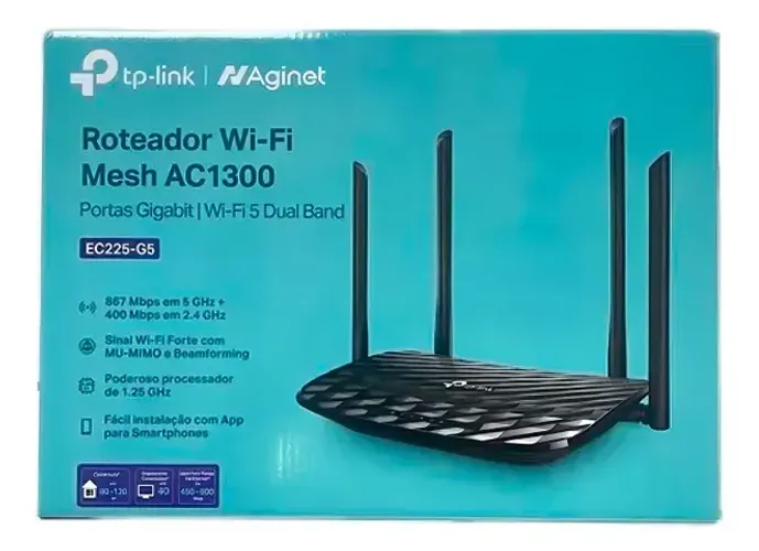 Roteador Wi-Fi MU-MIMO AC1300; Interface: 3x Portas LAN de 10/100/1000Mbps, 1x Porta WAN d