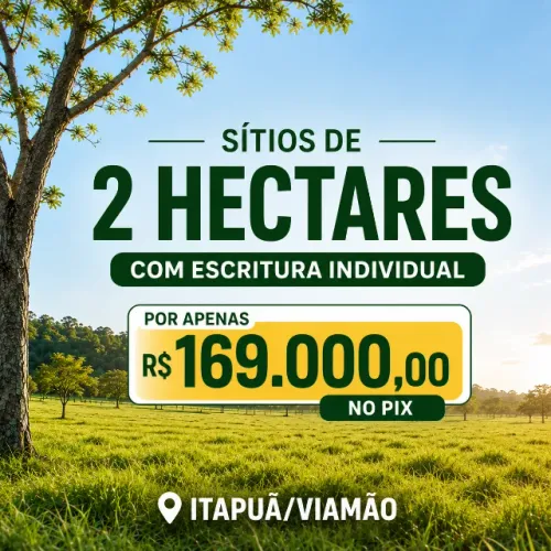 2 Hectares de terras, com escritura individual, por apenas R$ 169.000,00 á vista