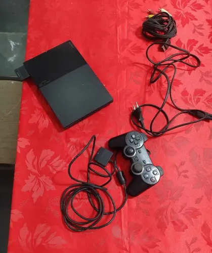 Playstation 2 1 controle com fio e outro sem fio e cabos