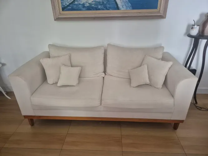 Sofá linho - cor Off white - 3 lugares 