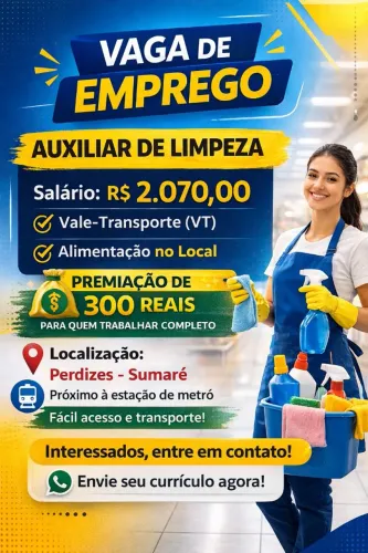 Vaga de Emprego Auxiliar Limpeza