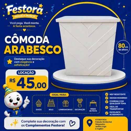 Cômoda Arabesco 80cm para Decoração de Festas ? Locação