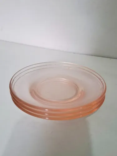 Conjunto 3 Pires Vidro Rosê 14cm Retrô