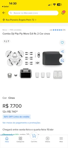 Combo Dji Flip Fly More DJI Rc 2 Cor cinza