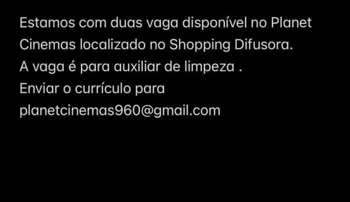 Vaga para Gerente - Planet cinemas Caruaru