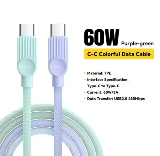 Essager Cabo USB-C 100W - Carregamento Rápido e Transferência