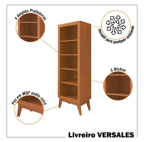 Livreiro Estante 4 Prateleiras Com Pés em MDF Versales