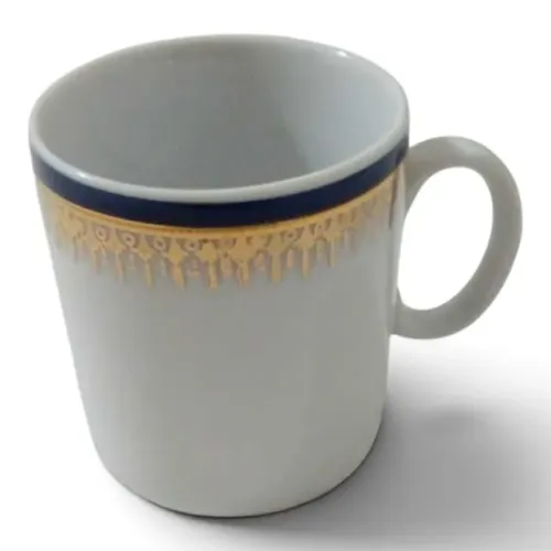 Xícara de Cafezinho em Porcelana Branca Azul e Dourada Clássica