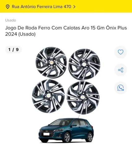JOGO DE RODA FERRO COM CALOTAS ARO 15 GM ÔNIX PLUS 2024 