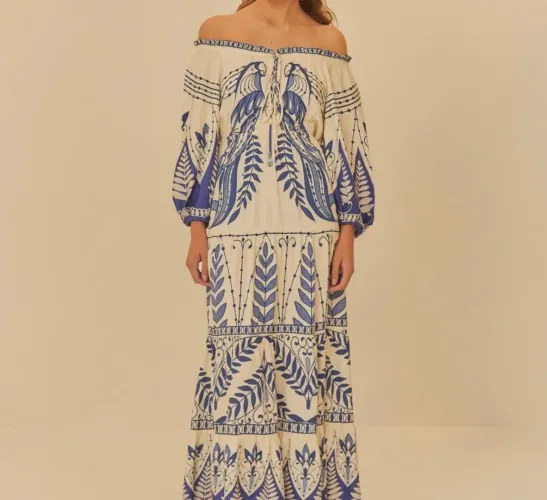 Vestido longo Farm estampa samambaia