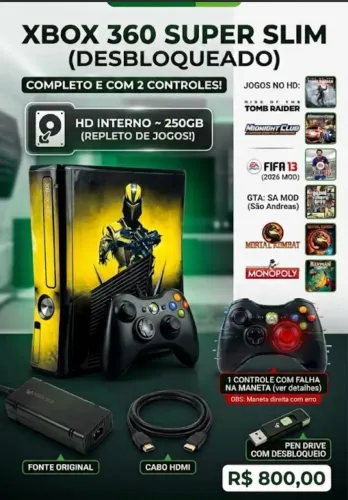 Xbox 360 super slim bloqueado (desbloqueado via pendrive)