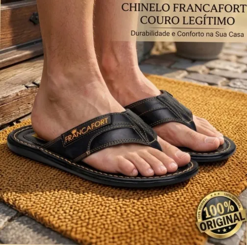 Chinelo Couro Legítimo Solado Costurado e Antiderrapante Francafort Casual