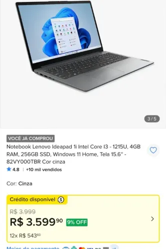 Notebook Lenovo Ideapad 1i Intel Core I3