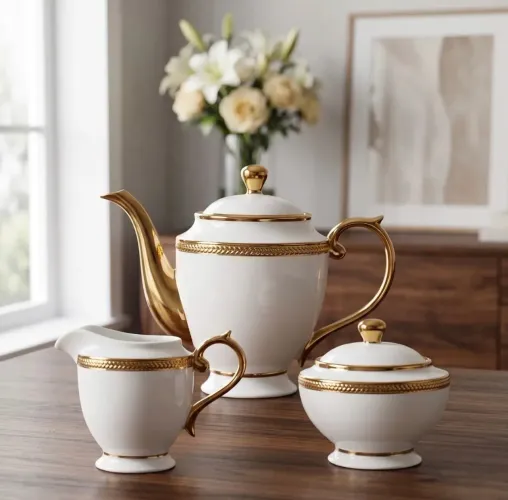 Conjunto Para Chá e Café De Porcelana Branca Paddy 3 Peças Wolff