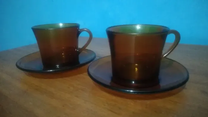 Par de Xícaras Café com Leite Duralex XIII Âmbar Original