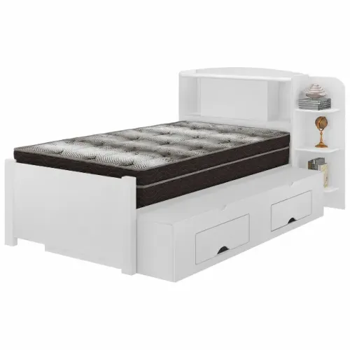 Cama Solteiro com Cama Auxiliar + Colchão Ortobom Ortopédico Light