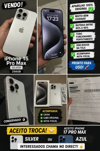 iPhone 15 Pro Max Silver à venda!