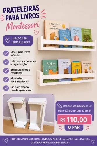 PRATELEIRAS MONTESSORI PARA LIVROS - O PAR