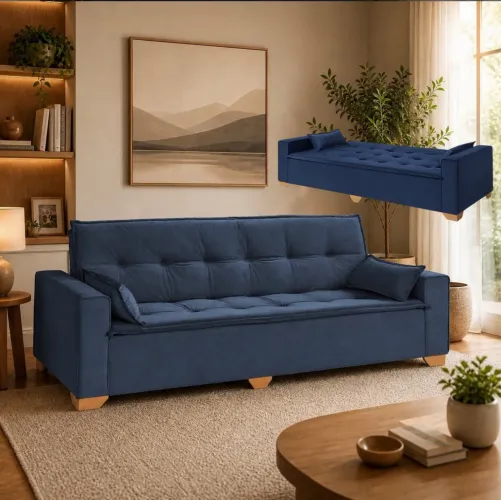 Sofá Cama Yukon 2,18 m Veludo Bege