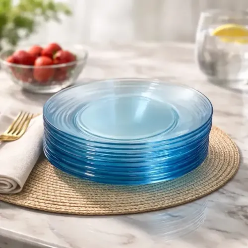 6 Pratos Sobremesa Bolo Duralex Transparente Azulados 18cm # (Usado)