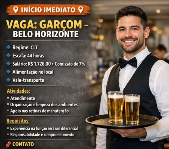 Contrata-se Garçom- Centro BH