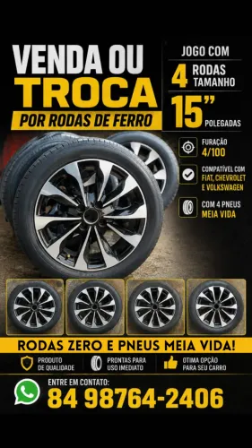 Rodas novas com pneus15 4/100 fiat chevrolet e volkswagen